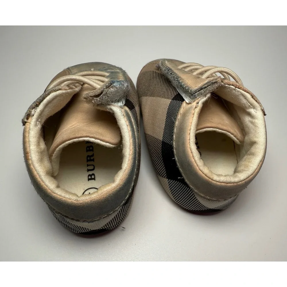 Burberry Crib Shoes Kids Size 17 EU us 2 Beige Fair Classic Check Leather Canvas